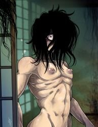 big_eyes black_hair color ghost ghost_boy ghost_male hair_covering_face nipples nipples_outside oc original original_character oukamocha pale-skinned_male pale_skin puffy_areola puffy_nipples scary skinny skinny_male spooky theyaoiking undead undead_male vein veins