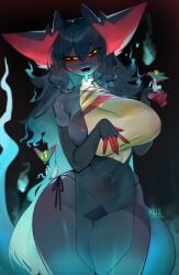 anthro big_breasts breasts dragapult dragon dragon_girl female generation_8_pokemon hair huge_breasts long_hair nintendo pokemon pokemon_(species) solo tongue tongue_out yuio