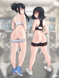 2girls ass bare_ass bare_butt big_ass big_butt big_thighs black_hair blue_eyes butt converse dat_ass dbagdraws fluffyearedfox gym_clothes gym_clothing gym_shorts kill_la_kill kiryuuin_satsuki long_hair looking_back matoi_ryuuko multiple_girls red_stripes shiny_ass shiny_butt shiny_hair shiny_skin shoes short_hair shorts_down siblings sisters sweat sweatdrop sweating sweaty_body sweaty_breasts sweaty_butt sweaty_legs thighs tight_clothes tight_clothing tight_shorts white_skin