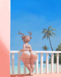 1girls back_view beach big_ass bikini decisivetang_(artist) palm_tree thick_thighs