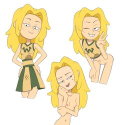 amphibia blonde_hair bottomless cheerleader cheerleader_uniform naked naked_female nude nude_female patch_(fabric) sasha_waybright semi_dressed thrumbo