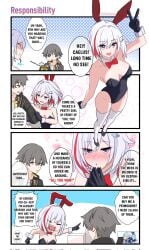 1boy 2girls before_sex bunny_ears bunnysuit caelus_(honkai:_star_rail) furina_(genshin_impact) genshin_impact honkai:_star_rail honkai_(series) kulojawa oblivious oblivious_male tagme topaz_(honkai:_star_rail)