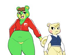 :< absurd_res animal_crossing anthro bear bottomless charlise_(animal_crossing) clothed clothing duo female genitals hi_res larger_female lovetopullmicke male male/female mammal marshal_(animal_crossing) nintendo open_mouth open_smile penis pussy rodent sciurid simple_background size_difference smaller_male smile tree_squirrel white_background