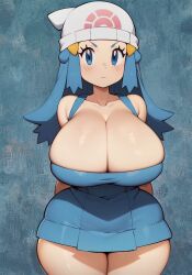 1girls ai_generated blue_eyes blue_hair breasts dawn_(pokemon) female game_freak hat hi_res highleg_swimsuit hips huge_breasts light-skinned_female light_skin long_hair nintendo oatmealdood one-piece_swimsuit pokemon pokemon_dppt stable_diffusion swimsuit thick_thighs thighs voluptuous wide_hips