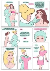 big_breasts bimbo bimbofication blonde_hair bondage brown_hair comic drugged drugs english_text female female_only femdom femsub headphones lipstick manaomega nude pink_eyes resisting resisting_orgasm stepfordization text