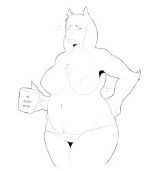 1girls 2d anthro boss_monster breasts casual_nudity chest_tuft closed_eyes coffee_mug female female_only floppy_ears fur furry furry_female goat_horns hand_on_hip horns humanoid koopacap milf monochrome monster monster_girl mug navel nipples no_color panties sketch solo standing stomach tagme thighs topless topless_female toriel tummy undertale undertale_(series)