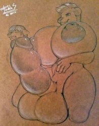 anthro anuv balls big_balls big_breasts black_nose breasts canid canine cock_vore duo fox freckles_(artist) genitals herm hi_res hyena intersex intersex/intersex kneeling mammal mohawk nipples penile penis scared smile unwilling_prey vore