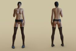 3d 3d_model ass breasts female front_and_back garter_belt garter_belt_socks garter_straps leggings metal_gear_(series) metal_gear_solid metal_gear_solid_4 naomi_hunter necklace nude nude_female nude_mod pumps pussy shoes solo stockings