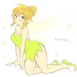 1girls blonde_hair blue_eyes breasts cosplay disney dress fairy fairy_wings genderswap_(mtf) green_dress hair_bun link looking_at_viewer medium_breasts nintendo rule_63 shoes sparkles the_legend_of_zelda tinker_bell tinker_bell_(cosplay) ttanuu.