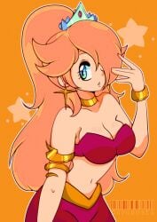 1girls armlet blue_eyes bracelets breasts choker cosplay cresscin crown earrings female female_only hair_over_one_eye harem_outfit looking_at_viewer mario_(series) medium_breasts midriff navel nintendo orange_hair pants ponytail princess_rosalina red_pants red_tubetop shantae shantae_(character) shantae_(cosplay) solo tubetop