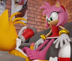 1boy 1female 1girls 1male 3d 3d_(artwork) 5_toes amy_rose feet female footjob jony1991 male miles_prower penis sex soles sonic_(series) tails toes