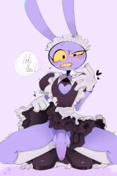 1persontyler anthro blush boob_window bunny bunny_ears confused confusion cum dialogue gloves heart jax_(the_amazing_digital_circus) maid maid_outfit maid_uniform male penis precum purple_body purple_penis sitting solo_male tagme text the_amazing_digital_circus thighs veiny_penis yellow_eyes yellow_mouth