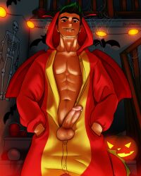 1boy 2017 american_dragon:_jake_long bara barazoku big_balls big_penis bludwing clothing costume disney erection gay hairy_male halloween halloween_costume hard_on hi_res highres holidays jake_long looking_at_viewer male male_focus male_only male_pubic_hair manly muscular_male penis piercing solo solo_male yaoi