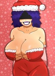 christmas_outfit cordelia_(dead_estate) covered_eyes dead_estate huge_breasts purple_hair