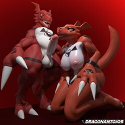 1:1 3d_(artwork) absurd_res bandai_namco blender_(software) breasts digimon digimon_(species) digimon_tamers digital_media_(artwork) disembodied_penis dragonantojos duo female genitals guilmon guilmon_(reptilligator) hi_res looking_pleasured male male/female nipples oral penis pink_nipples red_body sex solo yellow_eyes