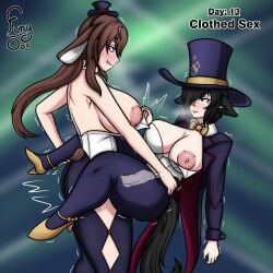 1futa 1girls akari(fury_o) ambiguous_background ambiguous_penetration big_breasts black_hair breast_squeeze breasts breasts_bigger_than_head breasts_out brown_hair bunny_ears bunny_girl bunny_tail bunnysuit clothed clothed_sex clothing cum cum_inside duo duo_focus female fishnets fury_o futa_on_female futanari grin hat hi_res highres huge_ass huge_breasts huge_cock human humanoid kemonomimi kitsune light-skinned_female light-skinned_futanari light_skin magician magician_hat mio(fury_o) mostly_clothed nipples oc on_back original original_character original_characters sex short_hair smug smug_face smug_grin standing thighhighs