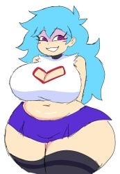 2023 big_ass big_breasts boob_window clothed fat female female_only friday_night_funkin friday_night_funkin_mod hips_wider_than_shoulders huge_ass momiji_(artist) newgrounds no_bra no_underwear sky_(friday_night_funkin) skyblue skyverse underass