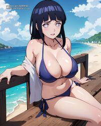 ai_generated beach big_breasts bikini female hyuuga_hinata karmino naruto naruto_shippuden voluptuous_female white_eyes white_skin