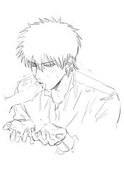 2boys blush cum erection fellatio gay gintama hijikata_toshiro hsixxx licking_penis male male_only monochrome oral penis rough_sketch sketch sweat uncensored yaoi