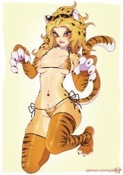 1girls 2022 animal_ears bikini biting_lip cheetah cheetara feline female furry kajin_(kajinman) kajinman medium_hair persian_female solo thundercats tiger_costume