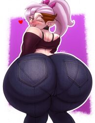 1girls amity_blight ass ass_focus big_ass bottom_heavy bubble_butt clothing fat_ass female female_only huge_ass jeans large_ass looking_at_viewer looking_back massive_ass n-kosi n-kosi_(coloring) pants pantylines pink_hair purple_hair shoulderless_shirt solo the_owl_house the_owl_house_(finale) thick_ass thick_thighs thunder_thighs tongue tongue_out wide_hips wink winking_at_viewer