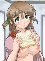 boobs brown_hair cum cum_on_food gokkun green_eyes tagme tsukino_azusagawa yakitate!!_japan