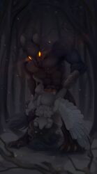 absurd_res anthro belly big_belly big_penis blue_body blue_pony canid canine claws dominant duo equid equine fan_character feathered_wings feathers female feral forest genitals hasbro hi_res hooves horse long_mane long_tale male male/female mammal my_little_pony mythological_canine mythological_creature mythological_equine mythology nava_chendler nava_chendler_(character) pegasus penis plant pony predator/prey quadruped silverfang size_difference snow tail tree victim werecanid werecanine werecreature werewolf wings yellow_eyes