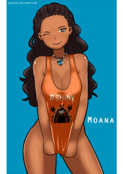 saberrung female solo breasts big_breasts cleavage 2019 dark_skin dark-skinned_female moana moana_waialiki disney wink one_eye_closed 1girls