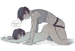 2girls arched_back ass batbite breasts_pressed_against_bed completely_nude_female dirty_talk female/female female_on_bottom female_on_top female_only female_penetrating_female femdom femsub fit fit_female fucked_from_behind half_nude_female incest incest_sex jujutsu_kaisen legs lesbian_sex penetration_from_behind petite petite_female pinned_down scars scars_all_over sex short_hair sister_and_sister sisters small_breasts strap-on strap-on_sex tight_pussy tomboy tomboyish very_short_hair wlw yuri yuri_incest zenin_mai zenin_maki