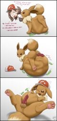 digestion eevee elaine_(pokemon) female_prey gurglinggoodness hat male/female male_pred pokemon pokemon_(species) pokemon_trainer pokephilia precum unwilling_prey vore