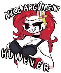1girls anthro bad_bitch big_breasts big_ears big_eyelashes black_bra black_clothing black_lips black_markings black_sclera bra breasts busty busty_female cat_ears cat_girl catgirl chocker cleavage colored cute digital_media_(artwork) earring fair_argument_but... fanart felid feline felis female female_anthro female_focus female_only fur furry furry_female furry_only goth goth_furry goth_girl heart infie infie_(snfw) lips long_hair mammal marking markings markings_on_face mature mature_female necrolourian_(species) no_ai non-human nose oc original original_character red_eyes red_hair redhead_female redheaded_female slutty_female smiling snfw snfw_(artist) solo solo_female sticker symbol symbol_on_chest tattoo tattoo_on_chest touching_breast touching_breasts white_fur white_skin xelfaye