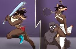 anon anthro anus anus_peek baseball_bat big_lips brown_fur bubble_ass bubble_butt cute_butt femboy gangster ghetto grey_body groping groping_ass groping_butt groping_from_behind hypnosis jackofak long_penis looking_at_viewer looking_back makeup molestation molested molesting mommification mommy mommy_kink personality_change personality_switch skirt skirt_lift slender_body slender_waist socks_the_weasel sports_bra sports_shorts sportswear tennis_racket tennis_uniform thigh_highs twink twunk weasel