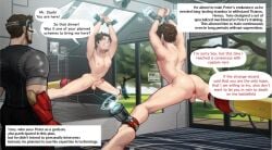 2boys ass ass_focus bara big_ass brown_eyes brown_hair dildo dubious_consent fuck_machine fucking_machine gay gay_male hanging_from_ceiling iron_man male male_only marvel marvel_cinematic_universe mind_alteration mind_break mind_control mirror mirror_reflection muscles nipples peter_parker sex_slave spider-man spider-man_(series) spread_legs tony_stark twink yetigo younger_male