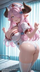 1girls ai_generated ass ass_focus blue_eyes breasts clothed clothed_female curvy curvy_body curvy_female draph draph_race_(granblue_fantasy) dreamyan_ai female female_focus female_only from_behind granblue_fantasy hi_res high_quality high_resolution highres horns huge_breasts large_breasts narmaya_(granblue_fantasy) nurse nurse_cap nurse_uniform open_mouth pink_hair seductive seductive_eyes seductive_look seductive_mouth seductive_pose seductive_smile smile smiling solo solo_female solo_focus standing thick_ass thick_thighs thighhighs thighs uncensored white_thighhighs