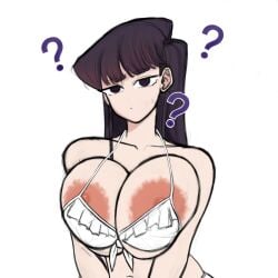 1girls aerolae belly big_areola big_breasts breasts clavicle female female_focus female_only giant_breasts komi-san_wa_komyushou_desu komi_can't_communicate komi_shouko long_hair looking_at_viewer massive_breasts purple_eyes purple_hair question_mark serious serious_face serious_look sweating voluptuous