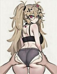 ai-art ai-assisted ai_generated aroused ass ass_focus big_ass big_breasts black_choker black_crop_top black_panties blonde_hair blush breasts cameltoe choker cleavage crop_top cross_hair_ornament curvy danganronpa dildovsky_ dynamic_pose evil_smile female female_focus from_behind grabbing_own_ass grey_panties groping h1nt_arhiv h1ntarhiv hair_ornament hands_on_ass head_tilt high_twintails hourglass_figure huge_breasts junko_enoshima large_breasts long_hair looking_at_viewer looking_back male_hand necklace nsfw pale_skin panties pink_eyes pink_gem pussy_outline red_eyes ribbed_crop_top sharp_teeth smirk solo solo_female spread_ass stable_diffusion star_hair_ornament suggestive sweat sweatdrops thick_ass thick_thighs twintails voluptuous white_trim wide_hips