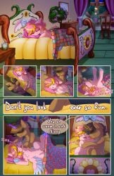 anonymous ass_up bed bedroom chest_fluff closed_eyes collaboration comic dialogue duo duo_male_and_female emanata erein erein_(artist) face_down female friendship_is_magic genitals horn imminent_sex indoors lying_down male mlp_g4 my_little_pony night nudity oc open_mouth pegasus picture_frame pillow pony room sleeping smiling stretching underhoof unicorn vulva window yuris_(artist)