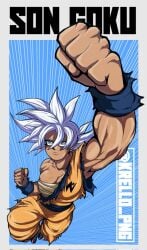 bandage cleavage clothed dragon_ball dragon_ball_super dragon_ball_z female_goku genderswap_(mtf) goki goku huge_cleavage insane_cleavage krello_after_dark massive_cleavage muscle_mommy muscular punching ripped_clothing rule_63 saiyan saiyan_female son_goku tanned tanned_skin ultra_instinct