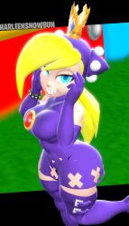 1girls 3d 3d_(artwork) alternate_version_available bare_shoulders big_breasts big_thighs black_thong blonde_hair blue_eyes boots bracelet breasts brooch clothed clothing crown curvy dress elbow_gloves female female_only gloves hair_over_one_eye half-closed_eyes hands_on_cheeks harleensnowbun kabalmystic_(style) light-skinned_female light_skin lips long_hair looking_at_viewer mario_(series) nintendo one_leg_raised purple_boots purple_dress purple_gloves sharp_teeth short_dress sleeveless_dress solo spiked_bracelet thick thick_hips thick_thighs thighs thong thong_visible wapeach wide_hips young