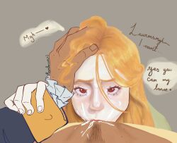 blowjob cum_in_mouth hamilton_musical hand_on_head john_laurens john_laurens_(hamilton_musical) oc ocxcanon orange_hair red_eyes selfship selfshipping