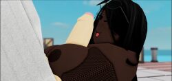 1boy 1girls 3d big_breasts breasts cometrr34 dark-skinned_female light-skinned_male nipples penis roblox robloxian straight tagme