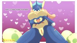 anthro breasts egg female generation_6_pokemon genitals greninja hi_res holidays nintendo nude pokemon pokemon_(species) presentation solo thighs valentine's_day vextrix vulva