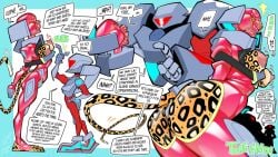 anthro ass bondage bound breasts cheetah clothing exposed_breasts felid feline female gag gag_mask gagged group hobble_dress hobbled humanoid humiliation humiliation_fetish latex latex_clothing male male/female mammal monkey_wrench_(series) oddjuice slave trio