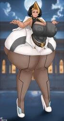 1girls artist_name big_ass big_breasts black_hair boob_window bottom_heavy breasts clothed domina earrings eyeshadow female female_only fully_clothed heels high_heels huge_ass large_ass large_breasts lipstick makeup massive_ass nipple_bulge overwatch overwatch_2 pinup simple_background skirt solo solo_female stockings thick thick_ass thick_thighs thighs two-tone_hair ultiblackfire yellow_hair