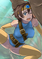 censored clothing dragon_quest dragon_quest_iii erect_nipples erect_nipples_under_clothes heroine_(dq3) majokko_youheidan medium_breasts peeing roto stockings tagme