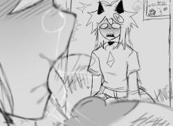 abbie_(fundamental_paper_education) breasts close-up femboy fundamental_paper_education miss_circle_(fundamental_paper_education) offscreen_character offscreen_female oliver_(fundamental_paper_education) saliva shocked tears tongue tongue_out walk-in walked_in_on