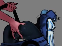 1boy annoyed ass ass_focus black_body brat bratty cookie_run cookie_run_kingdom cuntboy demon demon_boy digital_drawing_(artwork) digital_media_(artwork) eternal_sugar_cookie finger_fuck fingering fingers from_behind hands humanoid jester jester_hat looking_back malesub mask masked monster_boy non-human non-human_genitalia pants_down pants_pulled_down pink_body pink_skin prehensile_tail rear_view shadow_milk_cookie tail tail_grab tail_play tail_pull thin_tail wet wet_pussy