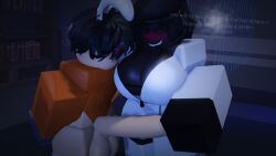 1boy 1girls 3d balls breasts cometrr34 d-class dark-skinned_female dialogue english_text everytoo hung_trap light-skinned_male penis penis_out prisoner roblox robloxian scp_foundation source_request tagme text