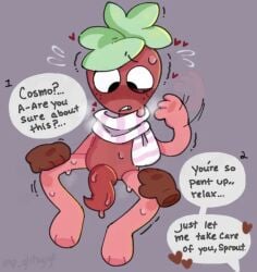 concerned cosmo_(dandy's_world) dandy's_world gay hesitant legs_spread long_penis male male_only sprout_(dandy's_world) steamy_breath tentacle_penis