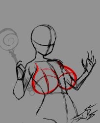 1girls arms bare_shoulders dark_magician_girl grey_background highres huge_breasts jpg jpg_conversion jpg_file magical_girl magician monochrome neckline nude risque_studio sketch thick_thighs thighs third-party_edit witch yu-gi-oh! yu-gi-oh!_duel_monsters